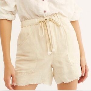Free People Womens Linen Blend Tomboy High Waisted Shorts in Cream